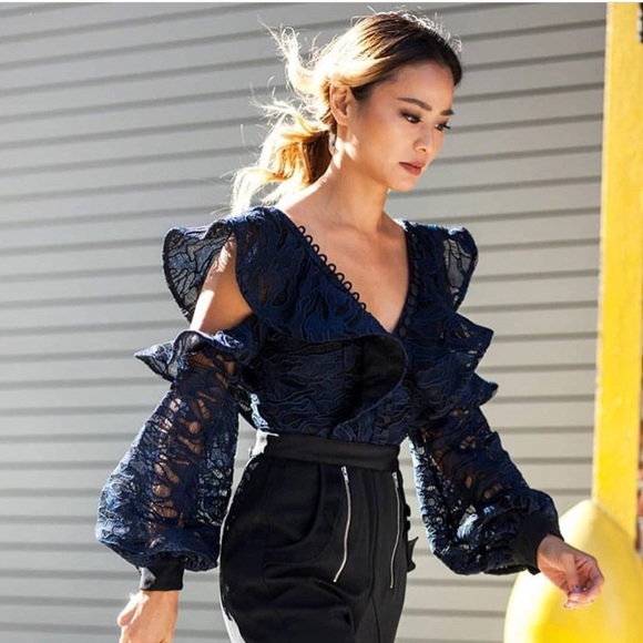 Self-Portrait Pants - Self Portrait Camo Lace Frill Jumpsuit